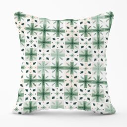 Warren Reed - Designer Christmas Quilting Squares, Green & White, Geometric Outdoor Cushion - Size: 60 cm x 60 cm - thumbnail 1