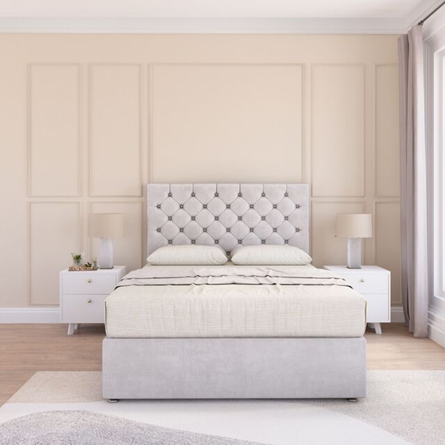 Sloomy Mayfair Plush Velvet Memory Foam Bed Set With No Drawers, Mattress & Headboard in Silver - Size: Super King - image 1