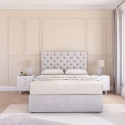 Sloomy Mayfair Plush Velvet Memory Foam Bed Set With No Drawers, Mattress & Headboard in Silver - Size: Super King - thumbnail 1