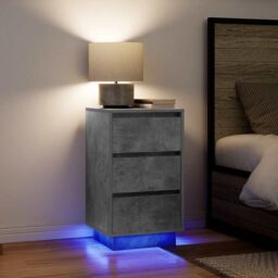 Berkfield Home Bedside Cabinet with LED Lights¬†Concrete Grey 38x34x65 cm - Size: 38 x 34 x 65 cm - thumbnail 1
