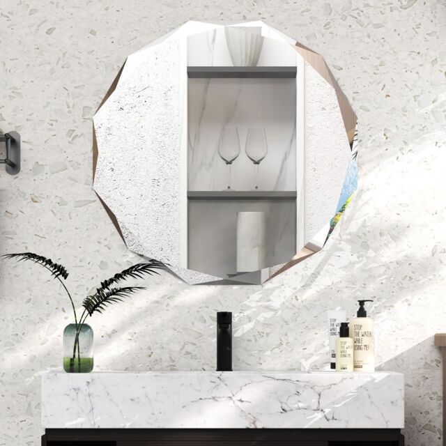 Costway Wall Mounted Silver Polished Mirror Frameless Bathroom Vanity Mirror Makeup Mirror in Clear - image 1