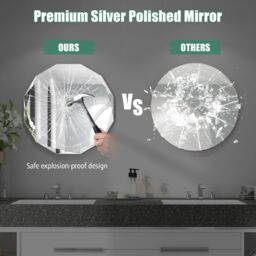 Costway Wall Mounted Silver Polished Mirror Frameless Bathroom Vanity Mirror Makeup Mirror in Clear - thumbnail 6