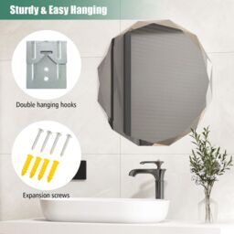 Costway Wall Mounted Silver Polished Mirror Frameless Bathroom Vanity Mirror Makeup Mirror in Clear - thumbnail 4