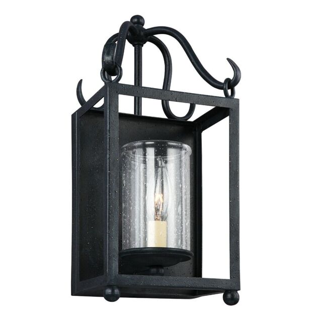 Loops Wall Light Iron Frame Clear Seeded Glass Shade Antique Forged Iron LED E14 60W