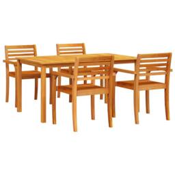 Berkfield Home 5-Piece Garden Dining Set in Solid Acacia Wood in Brown - thumbnail 2