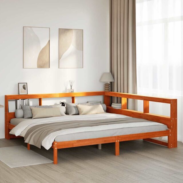 Berkfield Home Bookcase Bed without Mattress Wax Brown 200x200 cm Solid Wood Pine - image 1