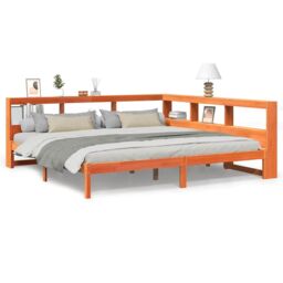 Berkfield Home Bookcase Bed without Mattress Wax Brown 200x200 cm Solid Wood Pine - thumbnail 2