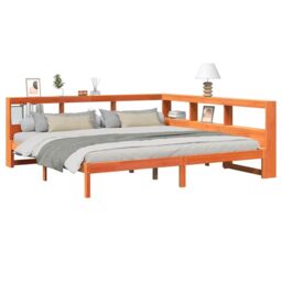 Berkfield Home Bookcase Bed without Mattress Wax Brown 200x200 cm Solid Wood Pine - thumbnail 3
