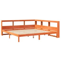 Berkfield Home Bookcase Bed without Mattress Wax Brown 200x200 cm Solid Wood Pine - thumbnail 4