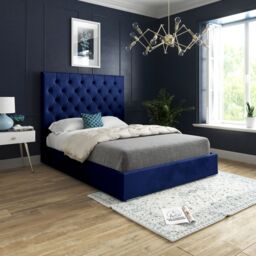 Casani Alma Upholstered Soft Velvet Bed Frame in Blue - Size: Small Single - thumbnail 1