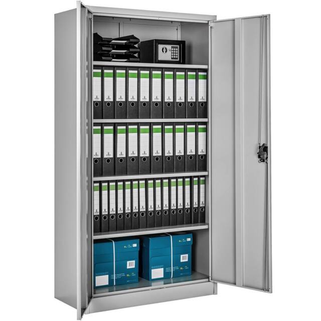 tectake Filing Cabinet Blain - 5 height-adjustable shelves, lockable doors in Grey - Size: 1 Pack - image 1