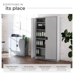 tectake Filing Cabinet Blain - 5 height-adjustable shelves, lockable doors in Grey - Size: 1 Pack - thumbnail 3