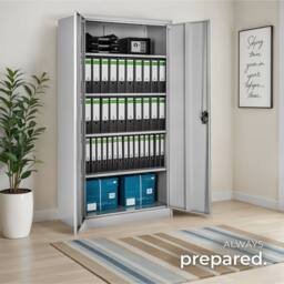 tectake Filing Cabinet Blain - 5 height-adjustable shelves, lockable doors in Grey - Size: 1 Pack - thumbnail 8