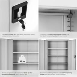 tectake Filing Cabinet Blain - 5 height-adjustable shelves, lockable doors in Grey - Size: 1 Pack - thumbnail 5