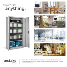 tectake Filing Cabinet Blain - 5 height-adjustable shelves, lockable doors in Grey - Size: 1 Pack - thumbnail 7