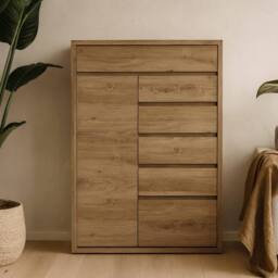 Wyld Haus Athens Natural Oak Effect 1 Door 6 Drawer Storage Chest