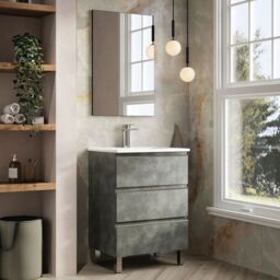 Banyetti Vatilla 800mm Floorstanding Vanity Unit with Athena Basin - Cemento Grey - thumbnail 3