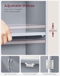 VASAGLE Wall Mounted Bathroom Cabinet with Adjustable Shelves in Grey - thumbnail 4
