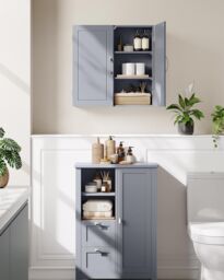 VASAGLE Wall Mounted Bathroom Cabinet with Adjustable Shelves in Grey - thumbnail 5