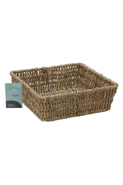 JVL Seagrass Square Storage Tray in Brown - Size: Small - image 1