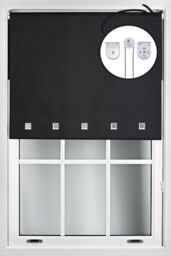 Furnished Black Blackout Roller Blind with Chrome Square Eyelets & Metal Fittings - Size: 175 cm width x 165 cm drop