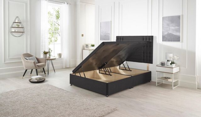 Somnior Flexby Plush Fabric Side Opening Ottoman Bed With Headboard in Silver - Size: Small Double - image 1
