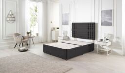 Somnior Flexby Plush Fabric Side Opening Ottoman Bed With Headboard in Silver - Size: Small Double - thumbnail 2