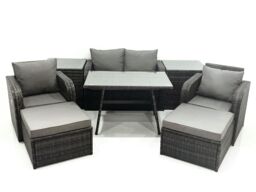 Fimous Outdoor Garden Furniture Set with Reclining Chair 2 Big Footstool 2 Side Tables in Dark Grey - thumbnail 2