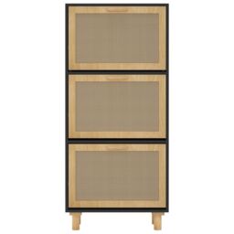 Berkfield Home Shoe Cabinet Black 52x25x115 cm Engineered Wood&Natural Rattan - Size: 52 x 25 x 115 cm - thumbnail 5