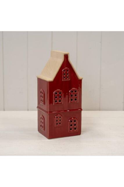 KDMD Large Red Ceramic LED Townhouse with Sand Roof. 6 Hour Timer - image 1