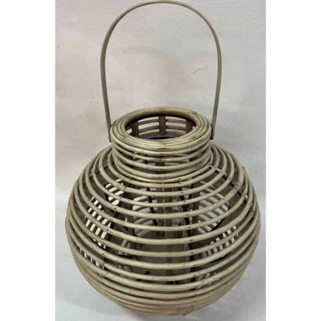 Lemon Pavilion Furniture and Decor Large Round Willow Lantern with Glass Holder - L36 x W36 x H35 cm in Tan