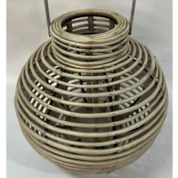 Lemon Pavilion Furniture and Decor Large Round Willow Lantern with Glass Holder - L36 x W36 x H35 cm in Tan - thumbnail 2