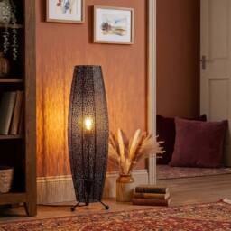 Happy Homewares Traditional & Ornate Floral Moroccan Metal Floor Lamp in Black - thumbnail 6