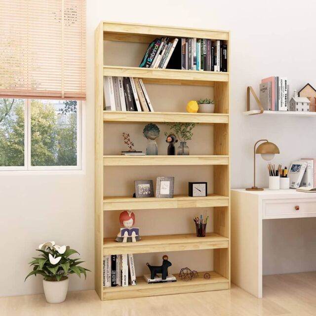 Berkfield Home Book Cabinet/Room Divider 100x30x200 cm Solid Pinewood in Brown - Size: 100 x 30 x 200 cm - image 1