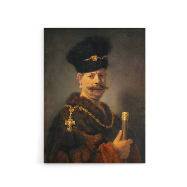 "Artery8 A Polish nobleman Rembrandt van Rijn Canvas Wall Art Print - Size: W12"" x H16""" - image 1