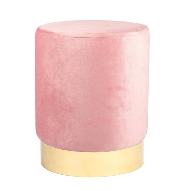 Kelvenix 1pc Pink Round Velvet Pouffe Bedroom Dressing Table Ottoman 29 x 36cm - Size: 29 x 36 cm - image 1