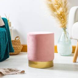 Kelvenix 1pc Pink Round Velvet Pouffe Bedroom Dressing Table Ottoman 29 x 36cm - Size: 29 x 36 cm - thumbnail 3