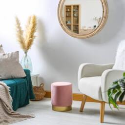 Kelvenix 1pc Pink Round Velvet Pouffe Bedroom Dressing Table Ottoman 29 x 36cm - Size: 29 x 36 cm - thumbnail 2