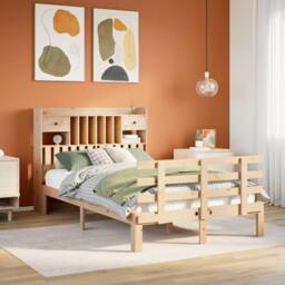 Berkfield Home Bookcase Bed without Mattress 135x190 cm Double Solid Wood Pine in Natural - thumbnail 2