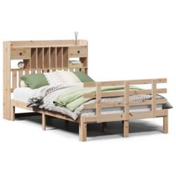 Berkfield Home Bookcase Bed without Mattress 135x190 cm Double Solid Wood Pine in Natural - thumbnail 1