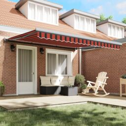 Berkfield Home Manual Retractable Awning with LED Yellow & Orange 400x350 cm - thumbnail 3