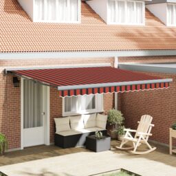 Berkfield Home Manual Retractable Awning with LED Yellow & Orange 400x350 cm - thumbnail 1
