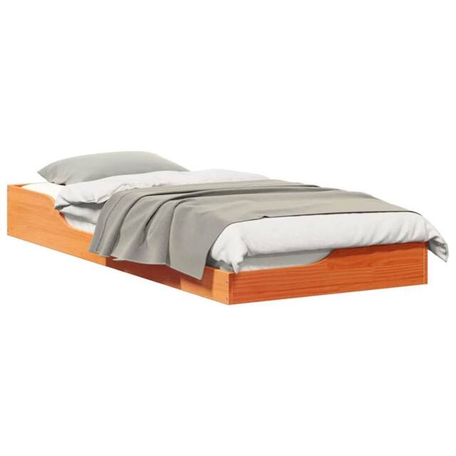 Berkfield Home Modern Floor Bed Frame Wax brown 90 x 210 cm Solid pine wood - image 1