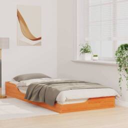 Berkfield Home Modern Floor Bed Frame Wax brown 90 x 210 cm Solid pine wood - thumbnail 4