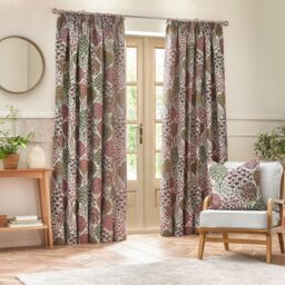 Wylder Ophelia Floral Room Darkening Pencil Pleat Curtain Pair in Red - Size: 229 cm width x 183 cm drop - thumbnail 2