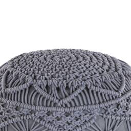 Wyld and Coco Knitted Pouffe - Chunky Crochet Grey Cotton Round Footstool - thumbnail 3