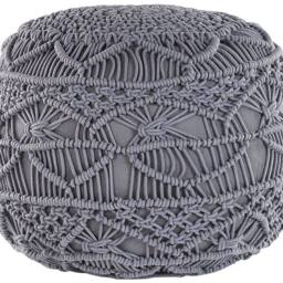 Wyld and Coco Knitted Pouffe - Chunky Crochet Grey Cotton Round Footstool - thumbnail 2