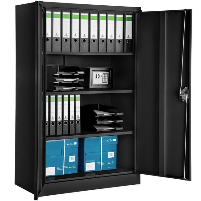 tectake Filing Cabinet - 4 adjustable shelves, lockable, 140 x 90 x 40 cm in Black - image 1