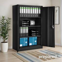 tectake Filing Cabinet - 4 adjustable shelves, lockable, 140 x 90 x 40 cm in Black - thumbnail 8