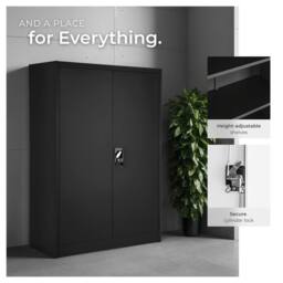tectake Filing Cabinet - 4 adjustable shelves, lockable, 140 x 90 x 40 cm in Black - thumbnail 4